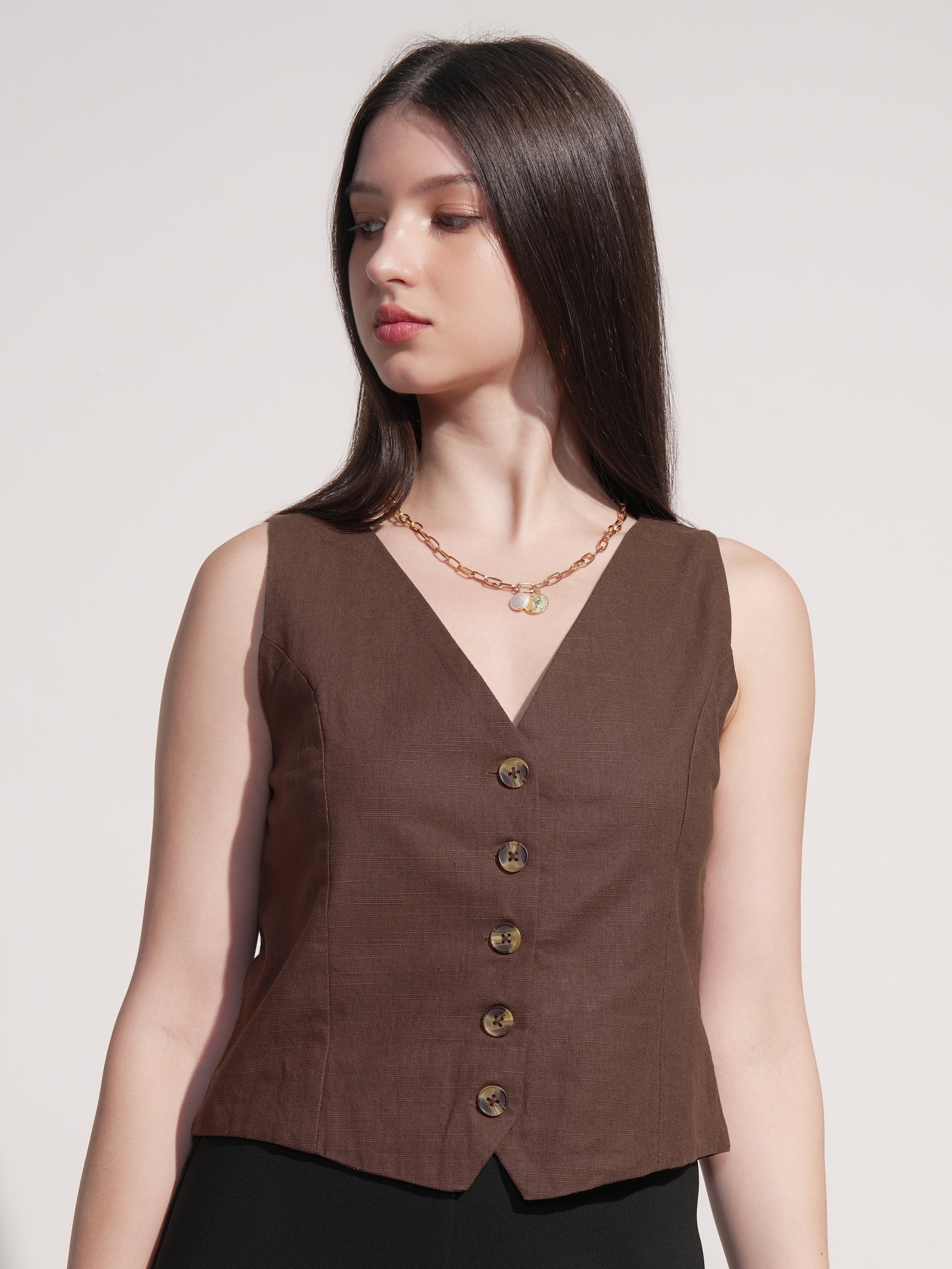 Tokyo Talkies Women Brown Solid Shirt Style Top - Brown - Image 1