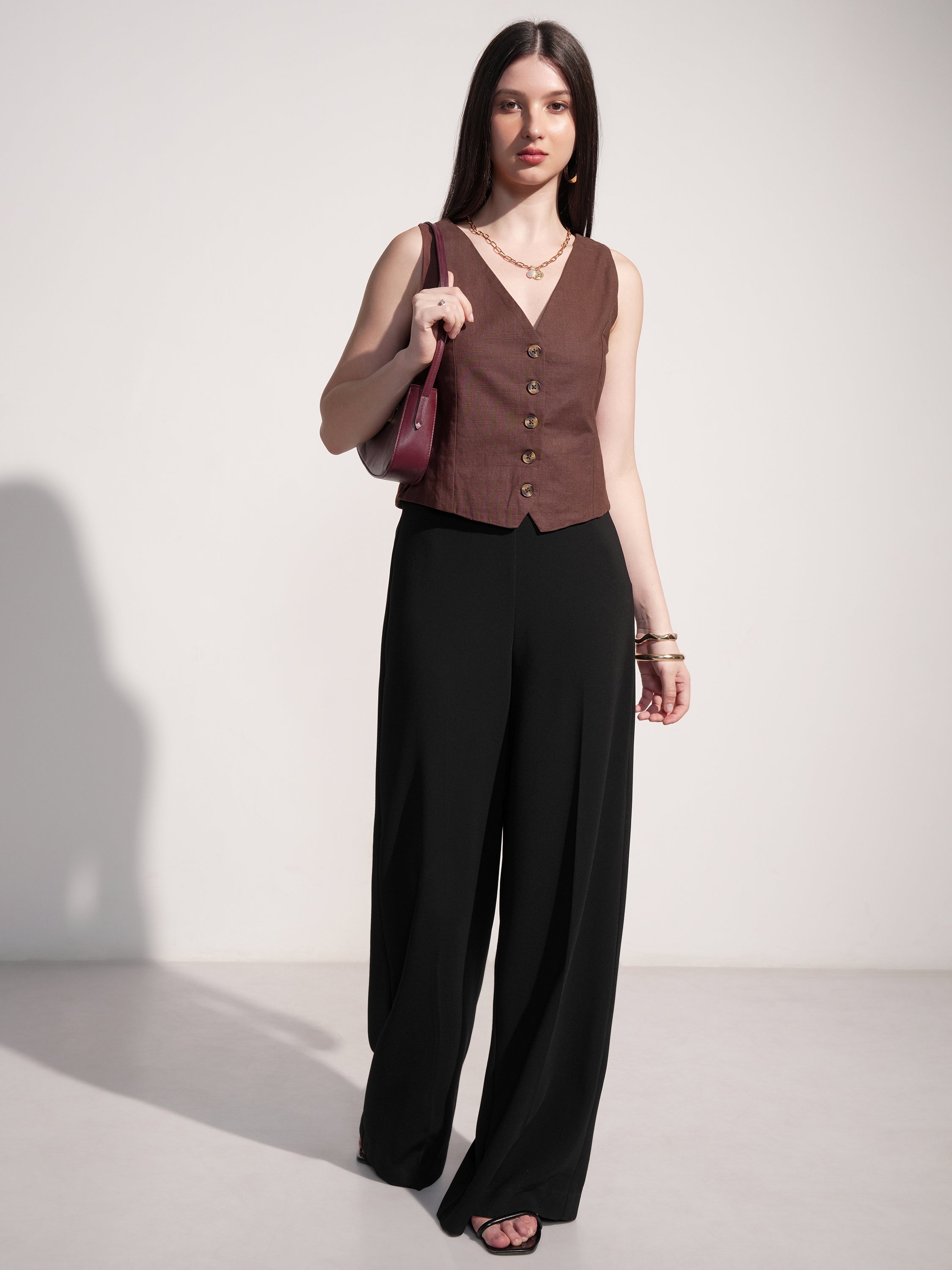 Tokyo Talkies Women Brown Solid Shirt Style Top - Brown - Image 2