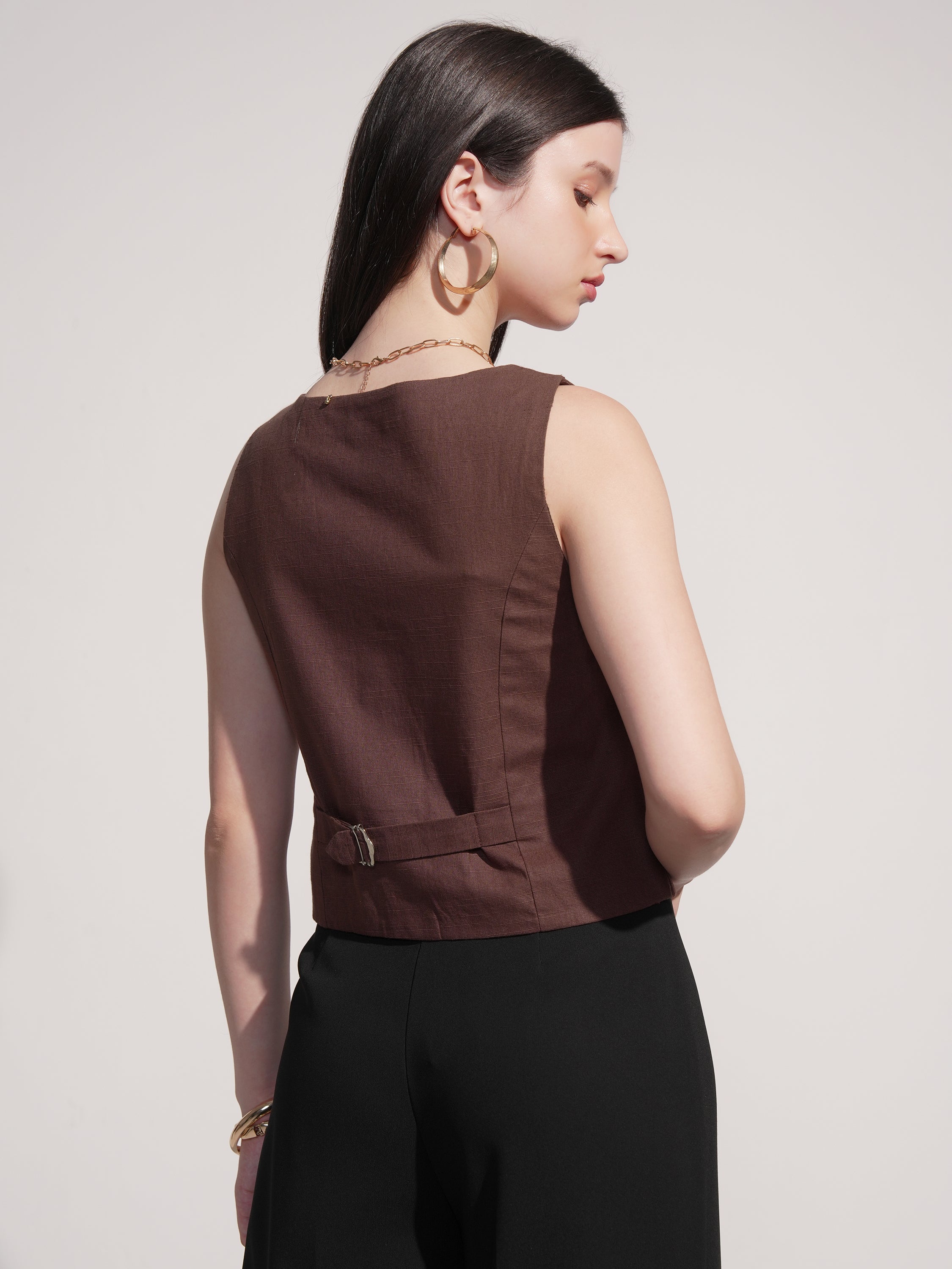 Tokyo Talkies Women Brown Solid Shirt Style Top - Brown - Image 3
