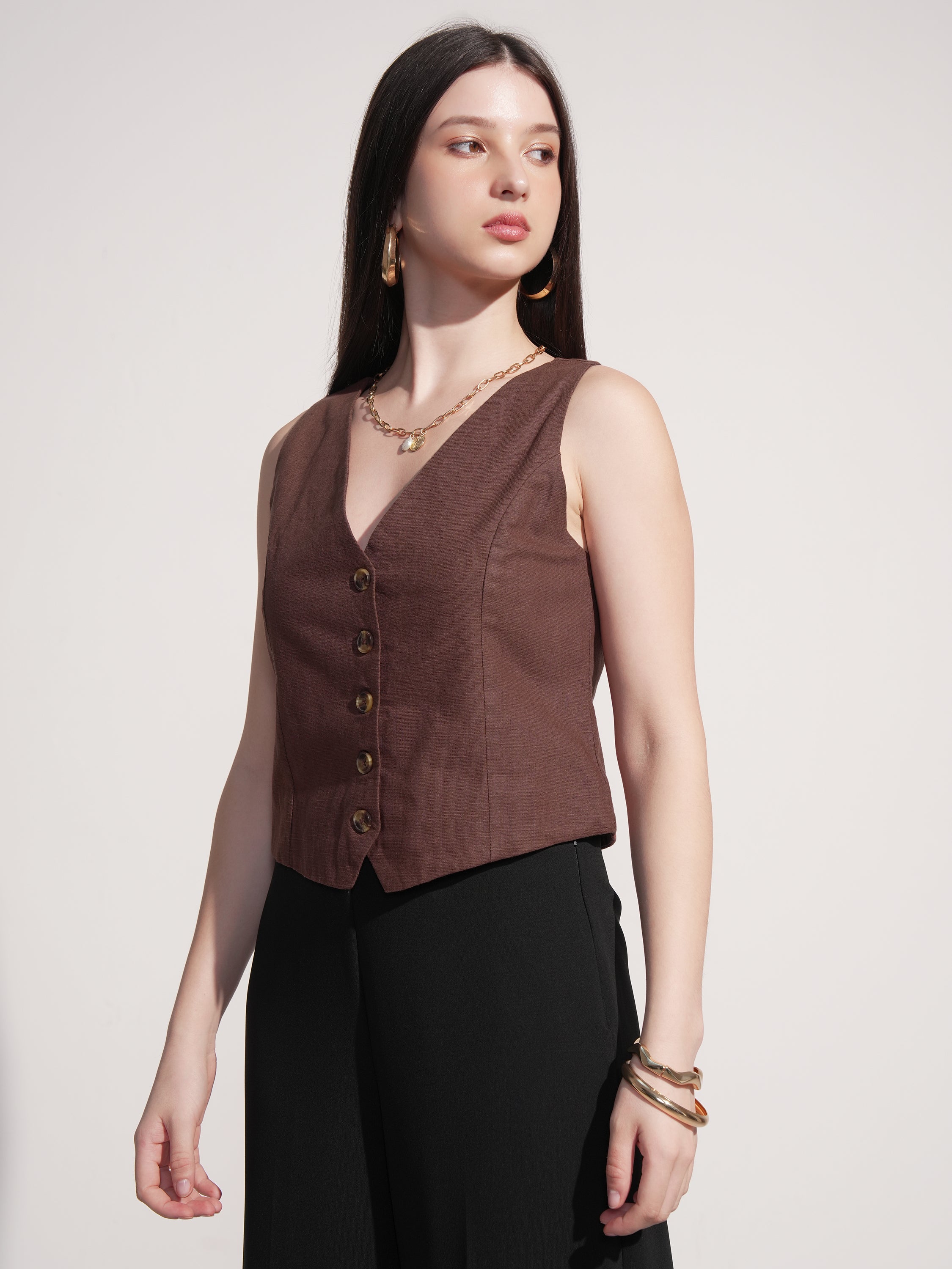 Tokyo Talkies Women Brown Solid Shirt Style Top - Brown - Image 4