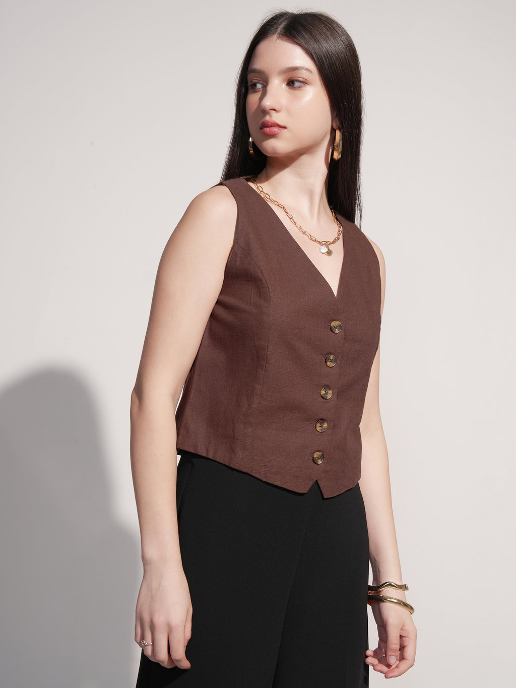 Tokyo Talkies Women Brown Solid Shirt Style Top - Brown - Image 6