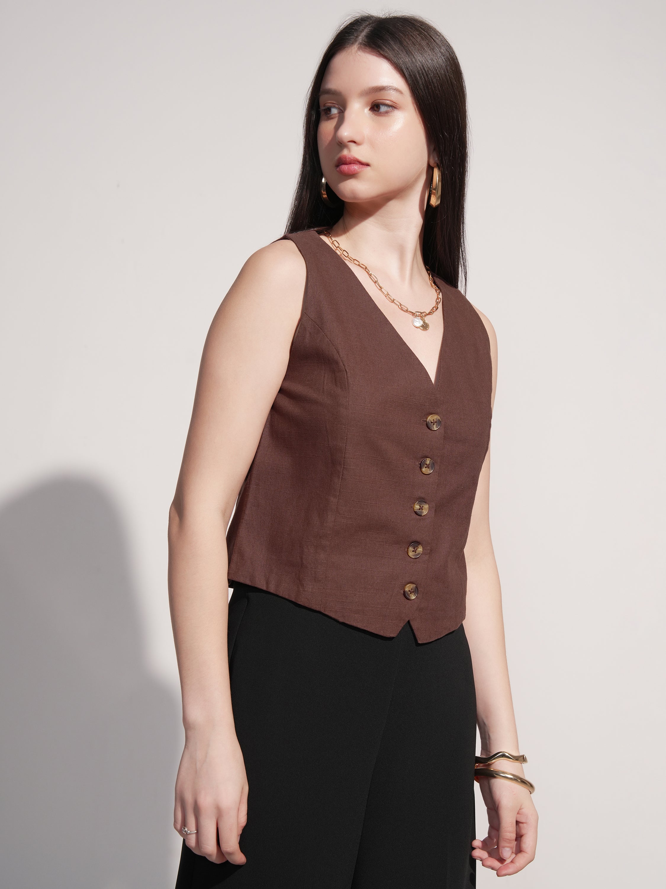 Tokyo Talkies Women Brown Solid Shirt Style Top - Brown - Image 6