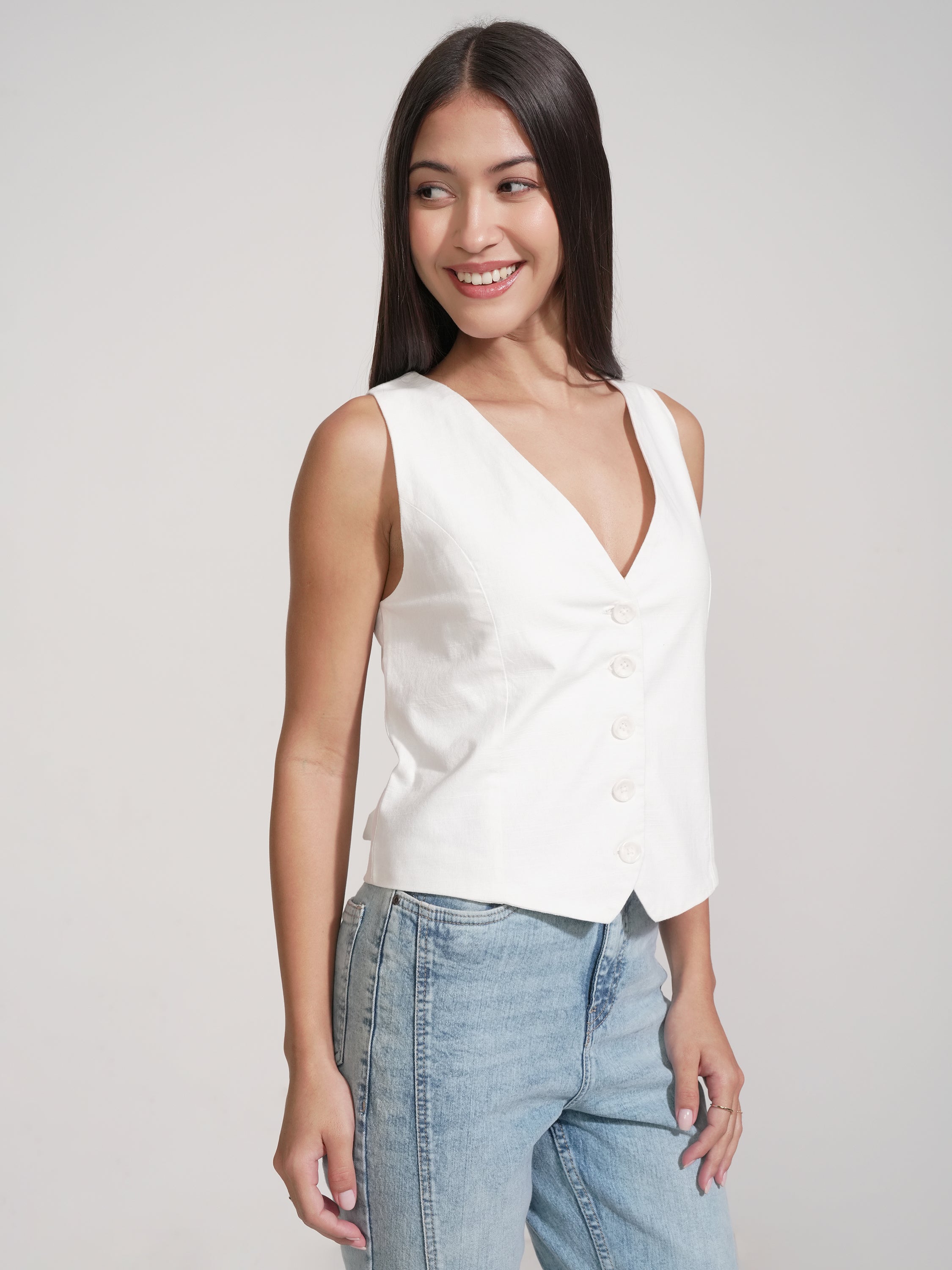Tokyo Talkies Women White Solid Shirt Style Top - White - Image 6