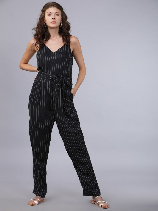 Black/White Western Striped Regular Fit Jumpsuit - Black - Image 1