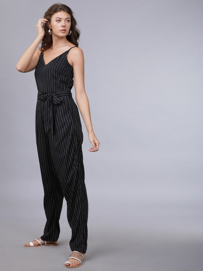 Black/White Western Striped Regular Fit Jumpsuit - Black - Image 2