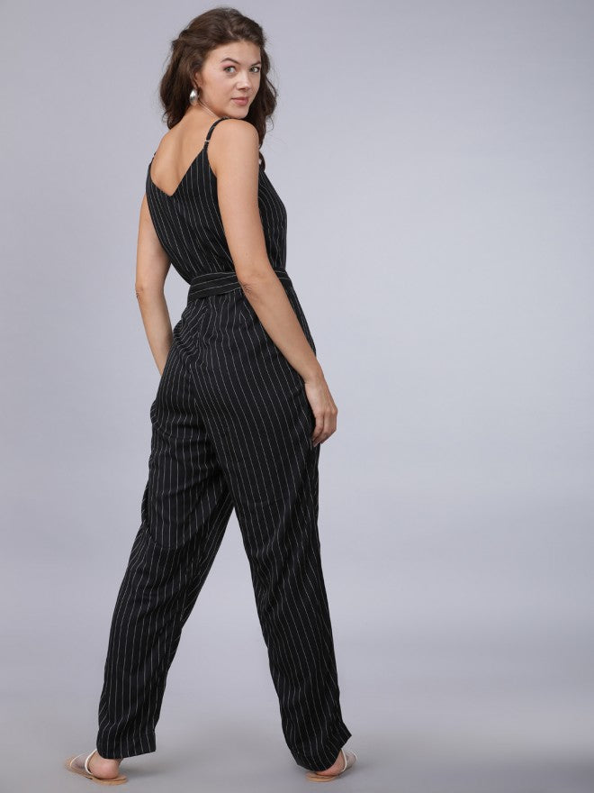 Black/White Western Striped Regular Fit Jumpsuit - Black - Image 3