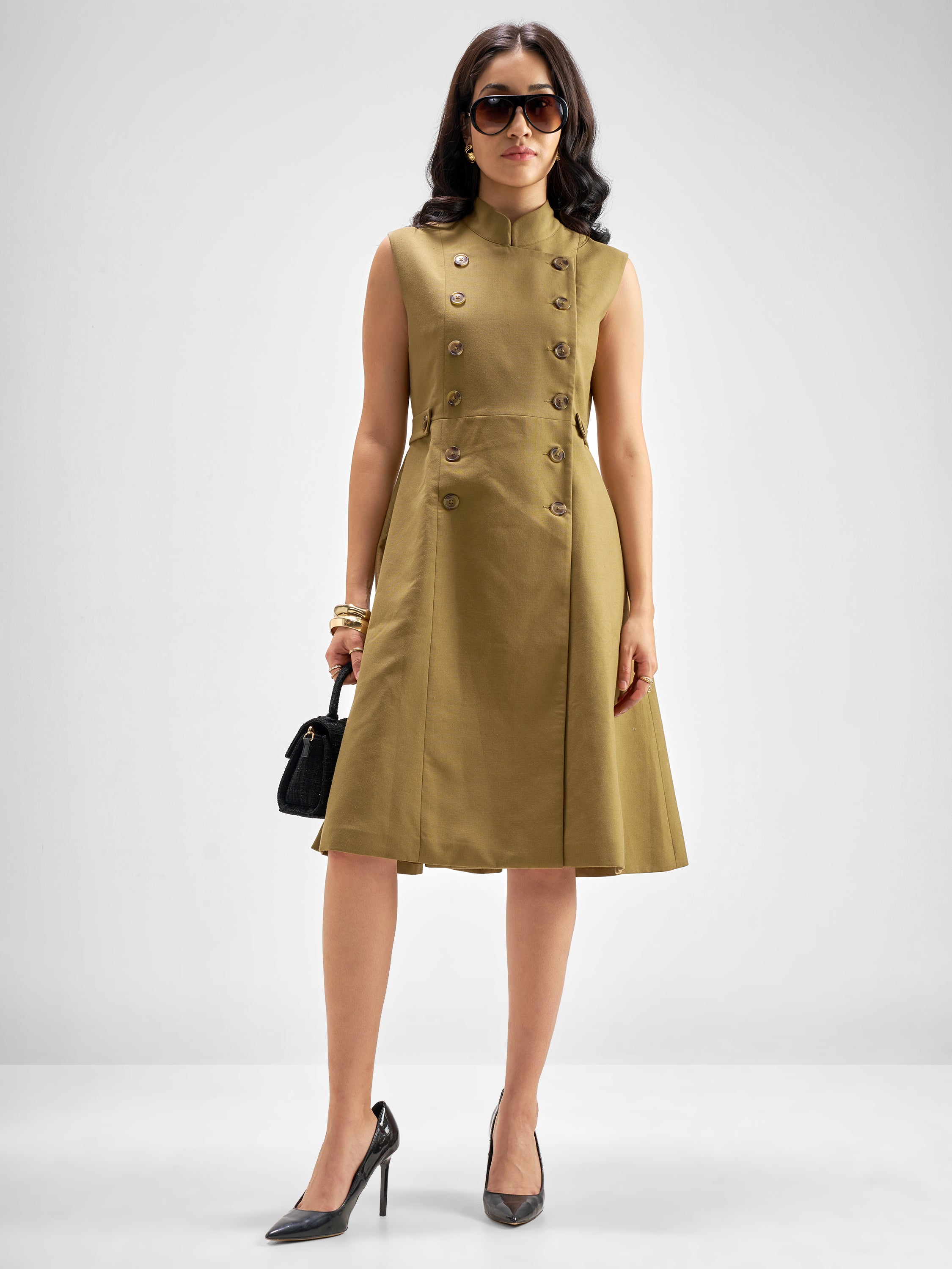 Chic By Tokyo Talkies Women Brown Solid Fit and Flare Dress - Brown - Image 1