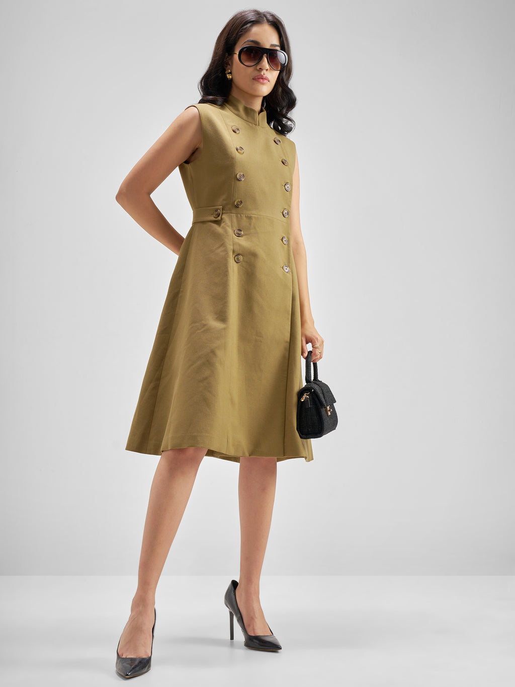 Chic By Tokyo Talkies Women Brown Solid Fit and Flare Dress - Brown - Image 2
