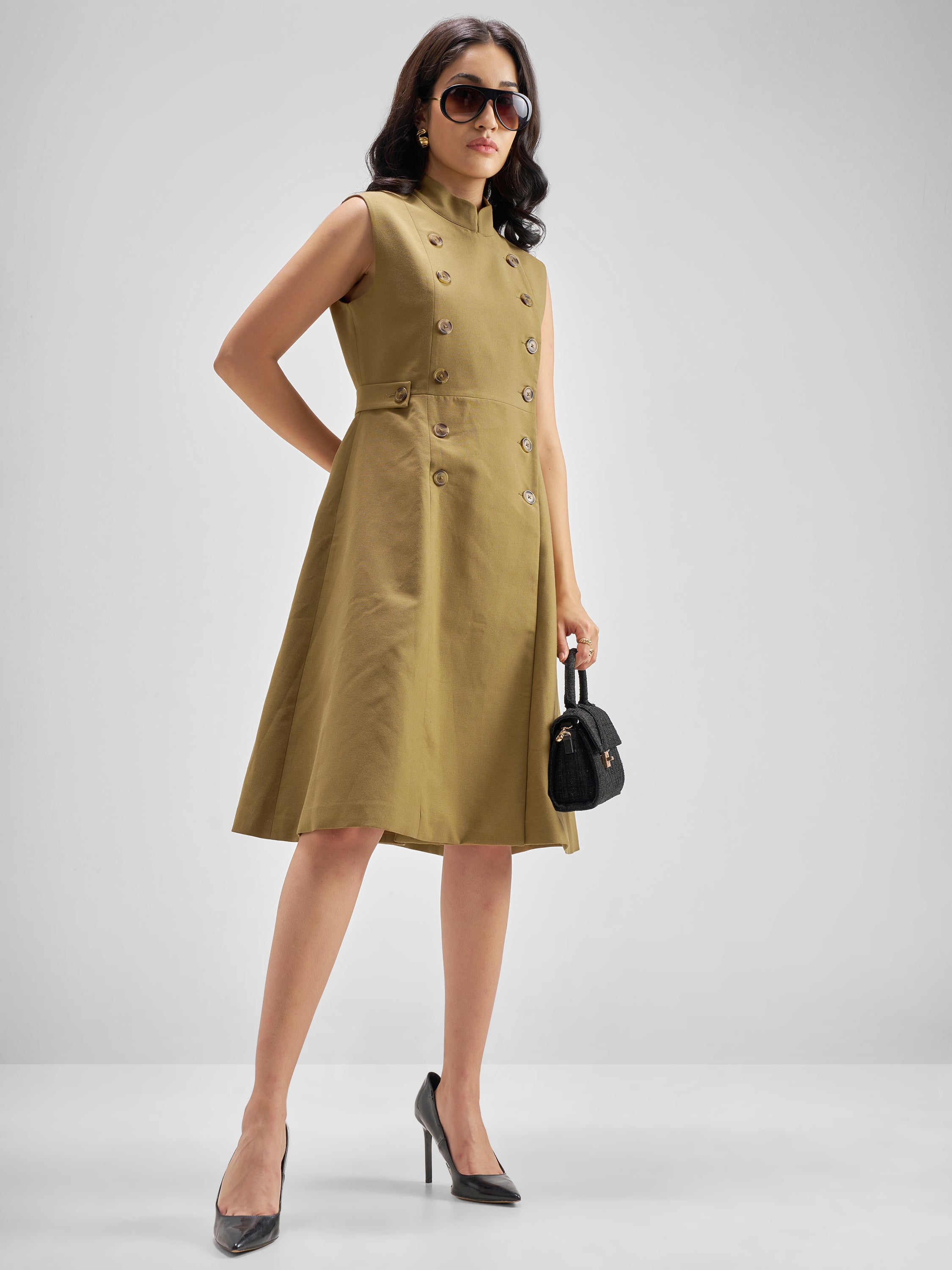Chic By Tokyo Talkies Women Brown Solid Fit and Flare Dress - Brown - Image 2
