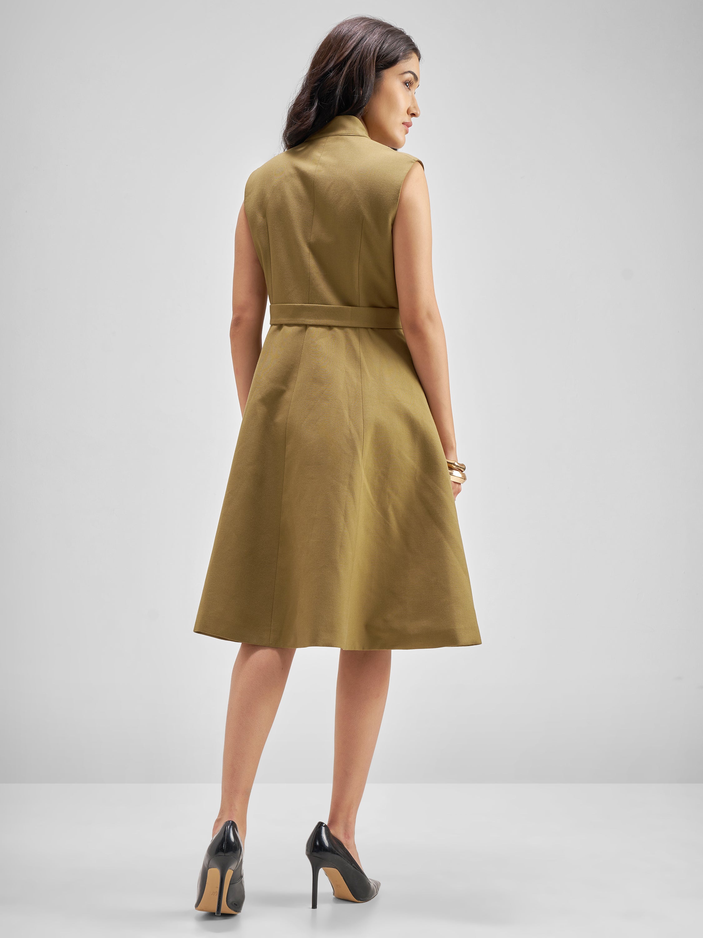 Chic By Tokyo Talkies Women Brown Solid Fit and Flare Dress - Brown - Image 3