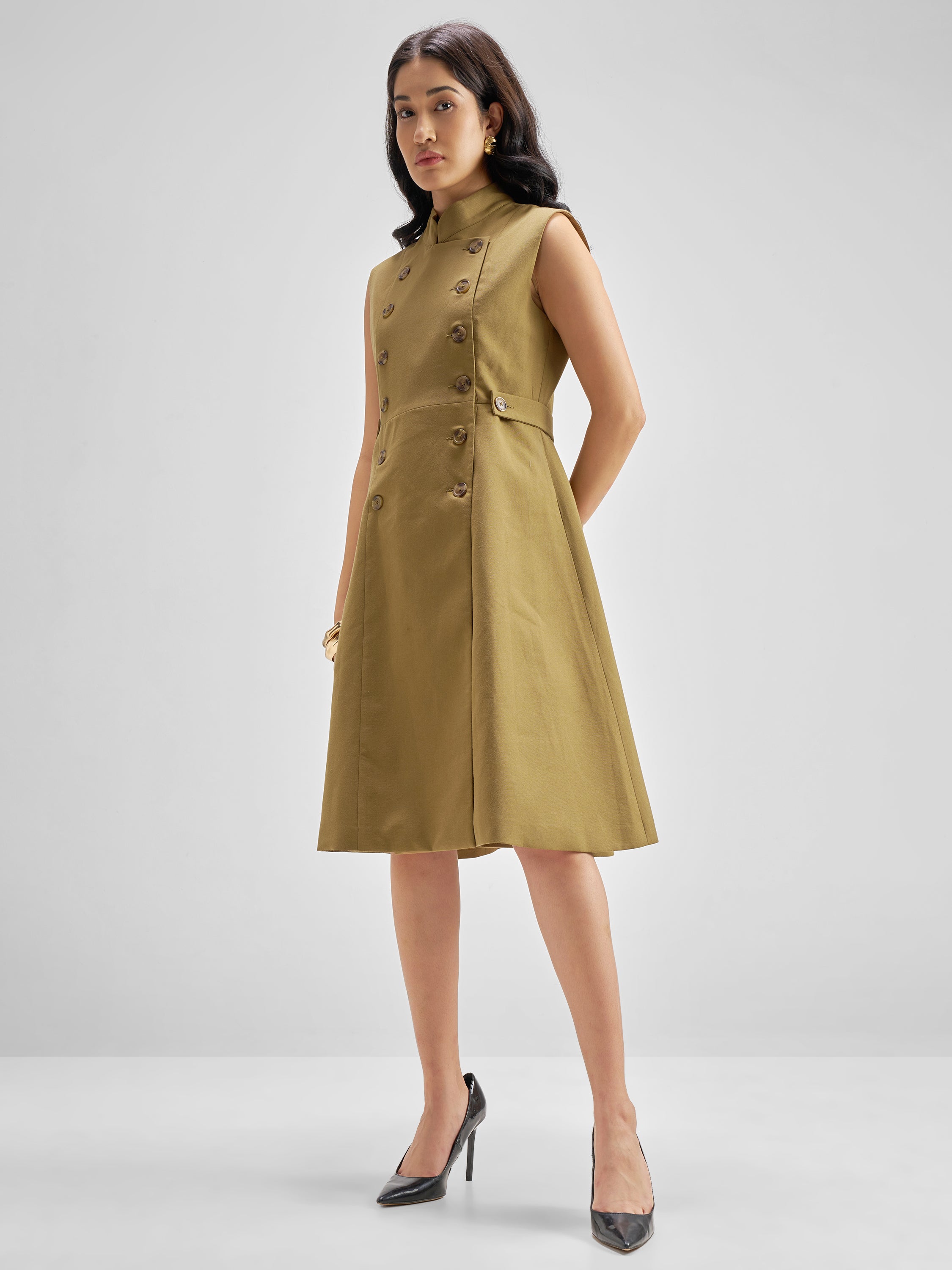 Chic By Tokyo Talkies Women Brown Solid Fit and Flare Dress - Brown - Image 4