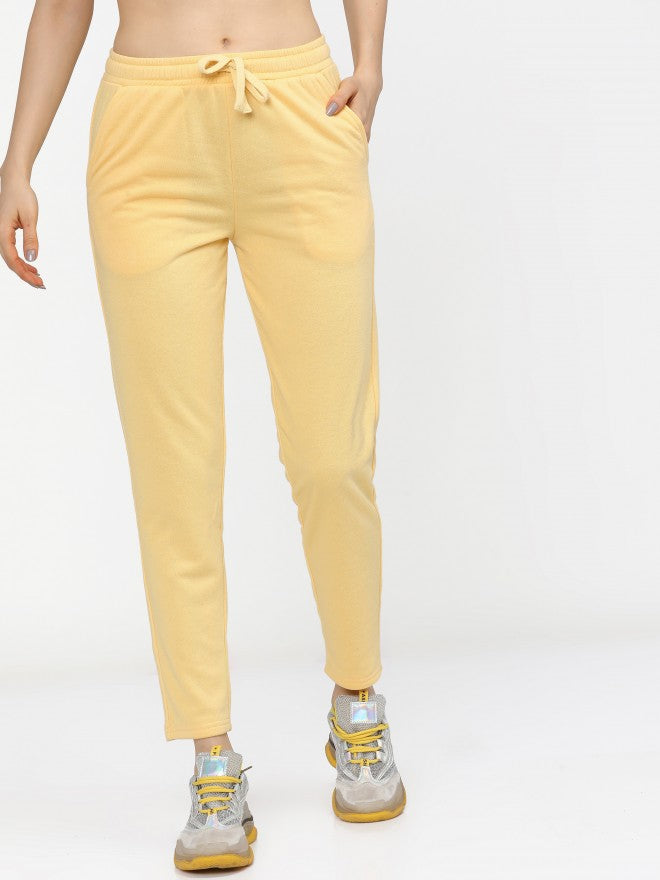 Tokyo Talkies Womens Yellow Knited Slim Fit Track Pant - Yellow - Image 1