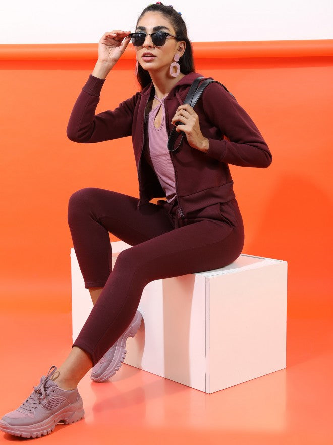 Tokyo Talkies Womens Slim Fit Track Pant - Burgundy - Image 2