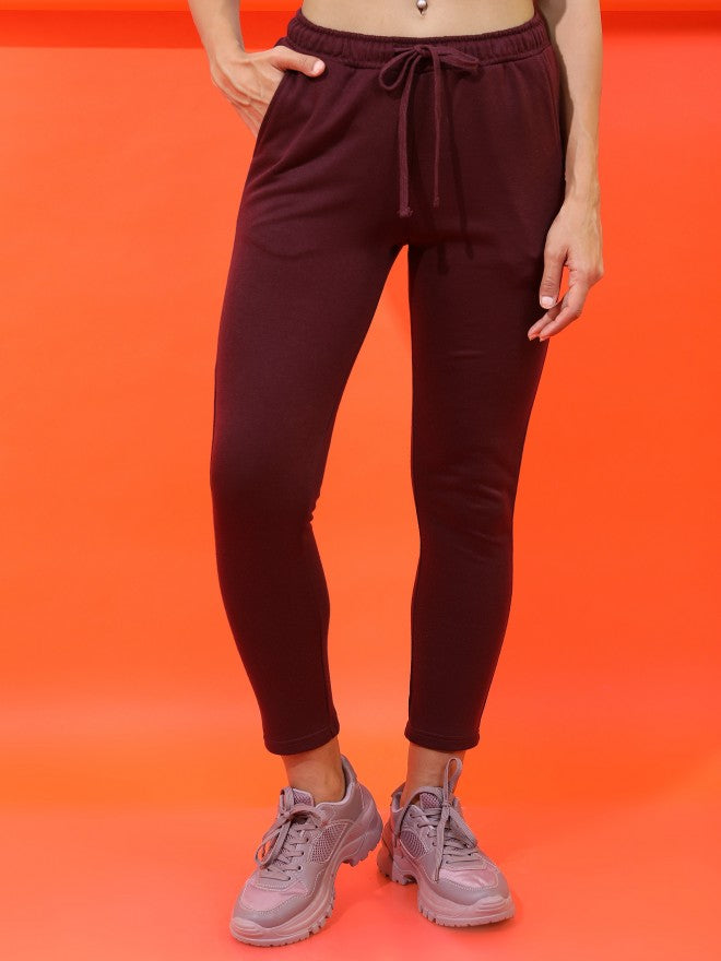 Tokyo Talkies Womens Slim Fit Track Pant - Burgundy - Image 4