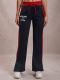 Tokyo Talkies Women Navy Blue Bootcut Track Pant - Navy Blue - Image 1