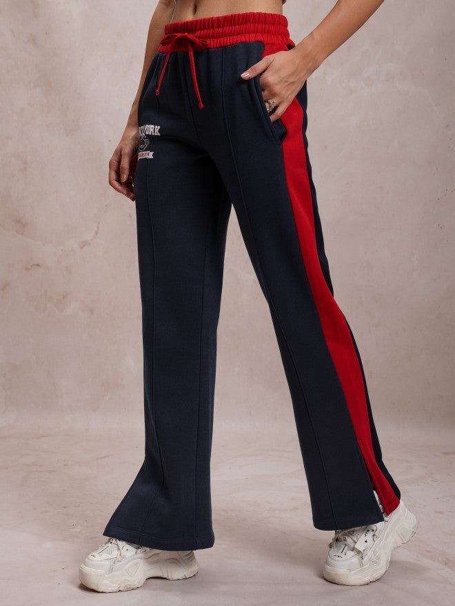 Tokyo Talkies Women Navy Blue Bootcut Track Pant - Navy Blue - Image 4
