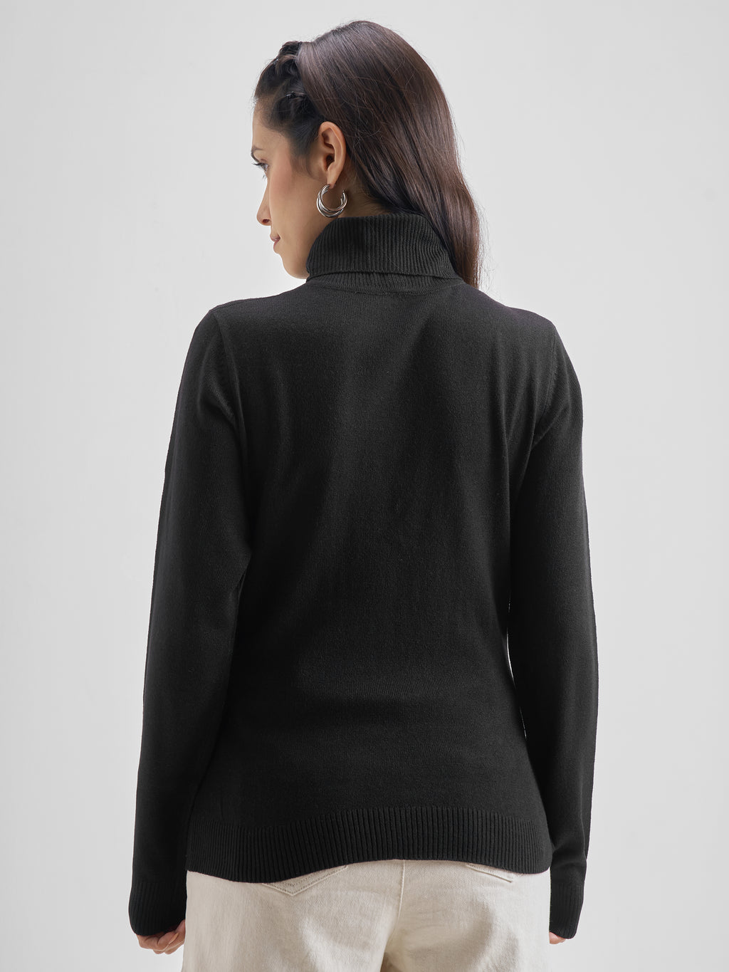 Black Casual Solid Slim Fit Sweaters - Black - Image 3