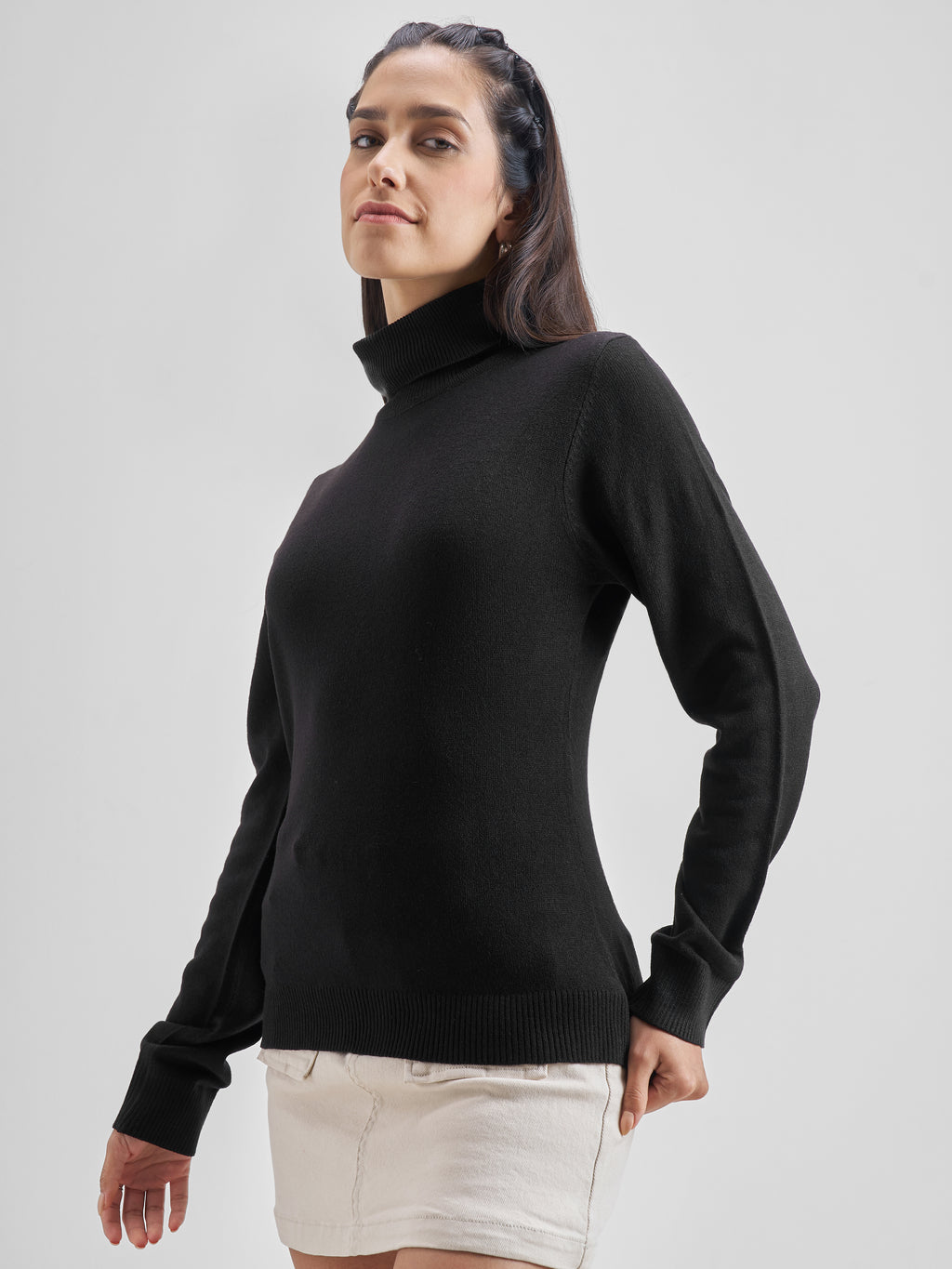 Black Casual Solid Slim Fit Sweaters - Black - Image 4