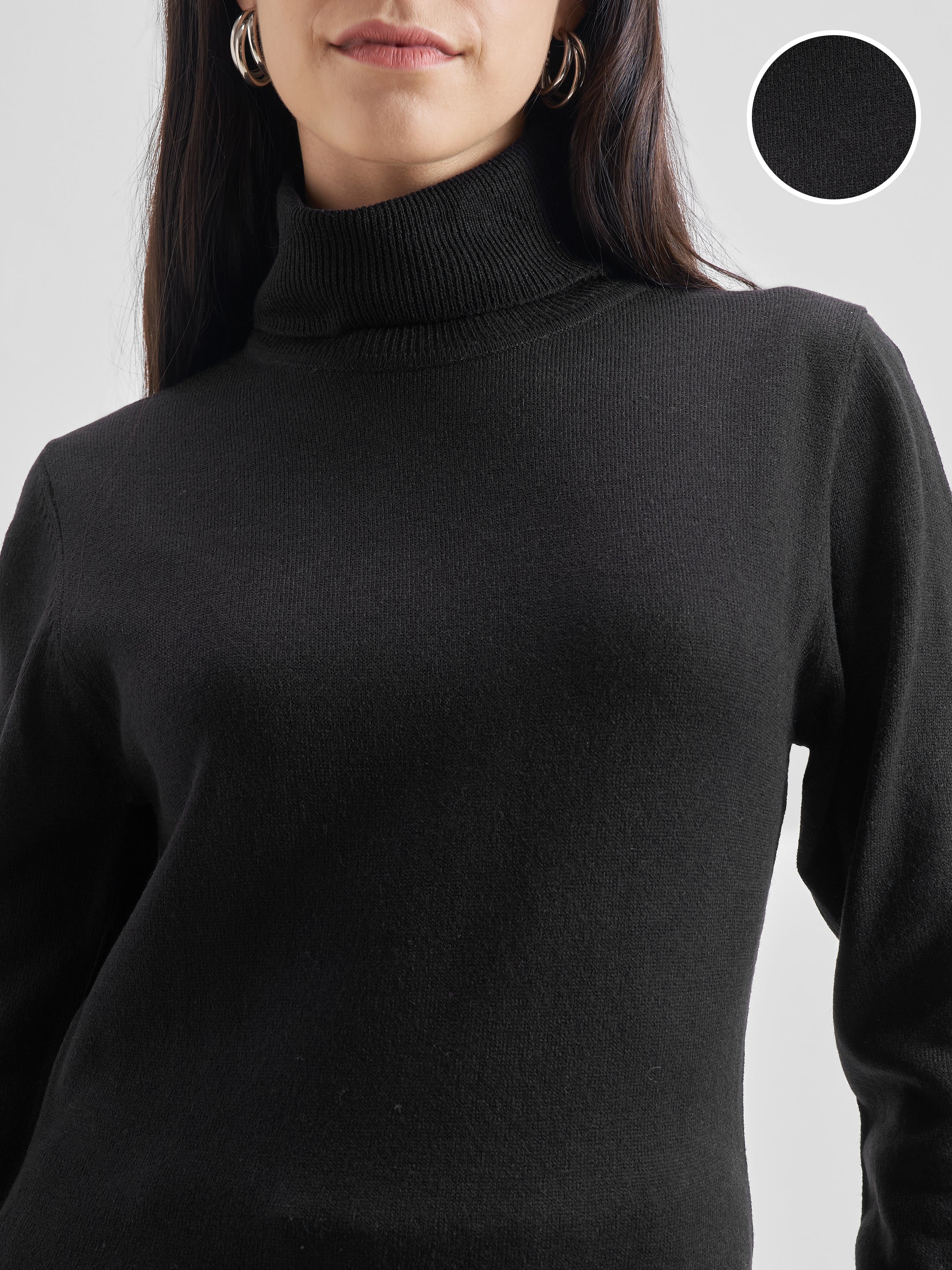 Black Casual Solid Slim Fit Sweaters - Black - Image 5