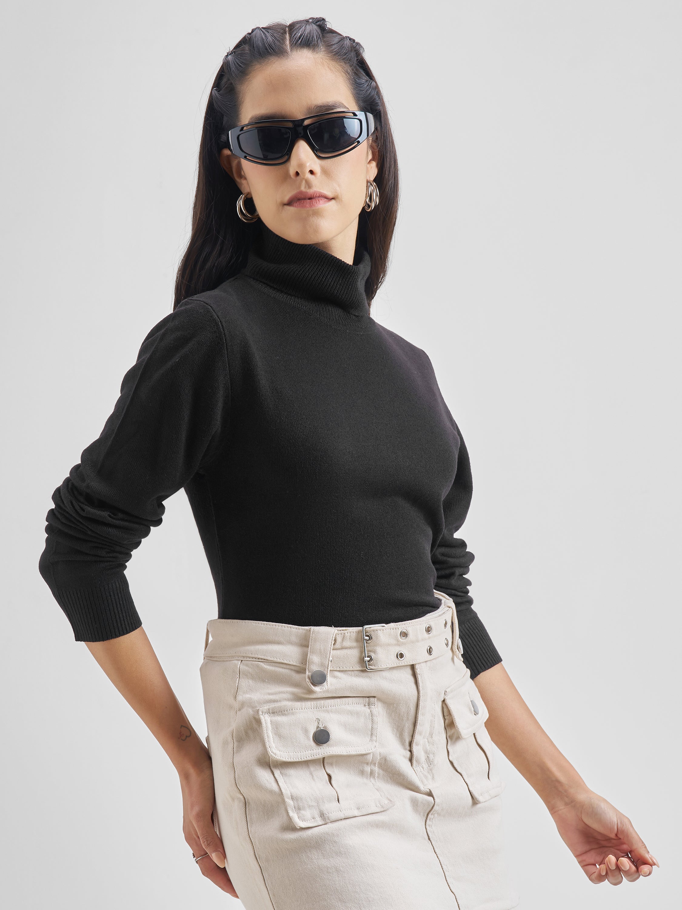 Black Casual Solid Slim Fit Sweaters - Black - Image 6