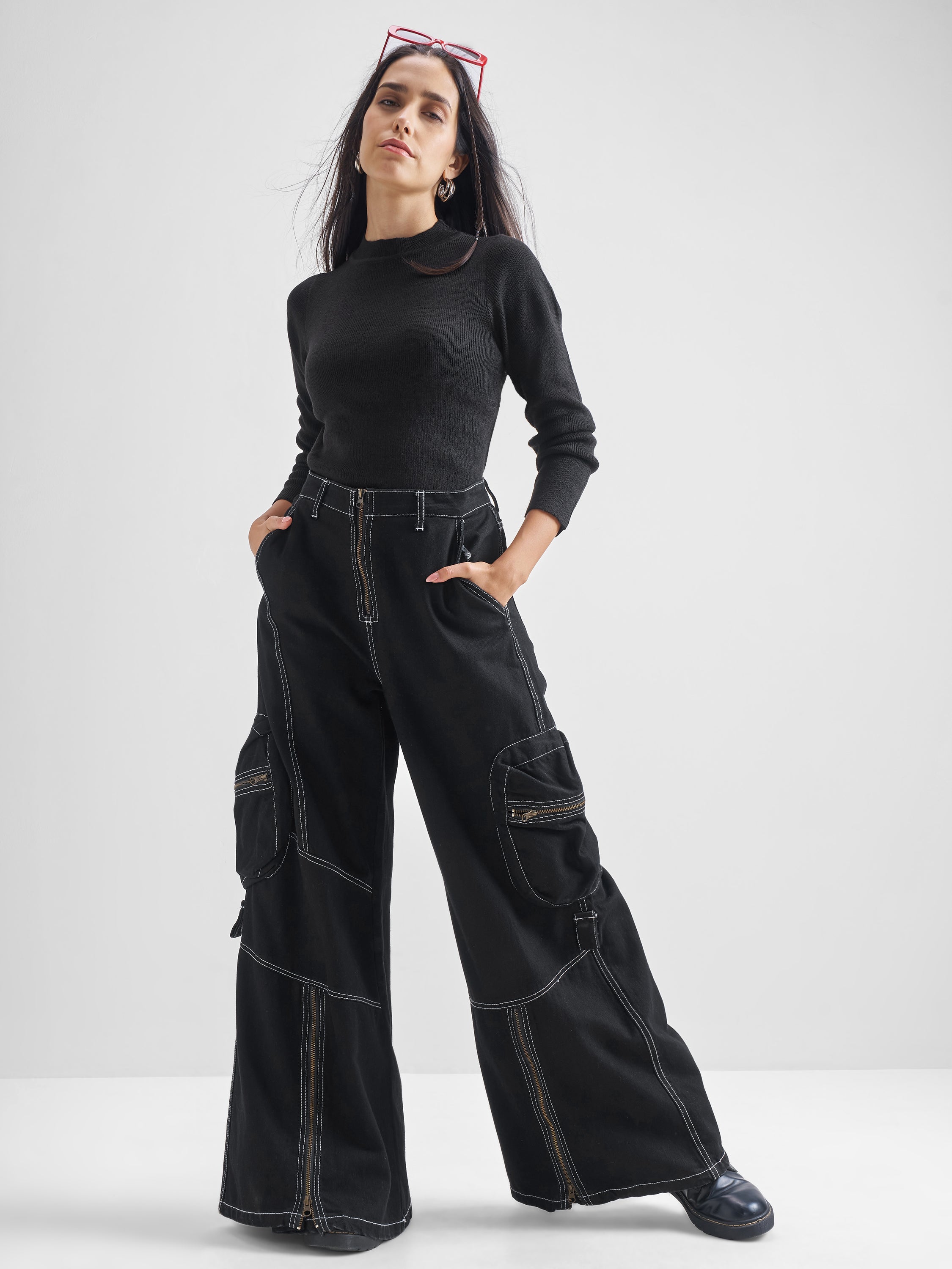 Black Casual Solid Slim Fit Sweaters - Black - Image 2