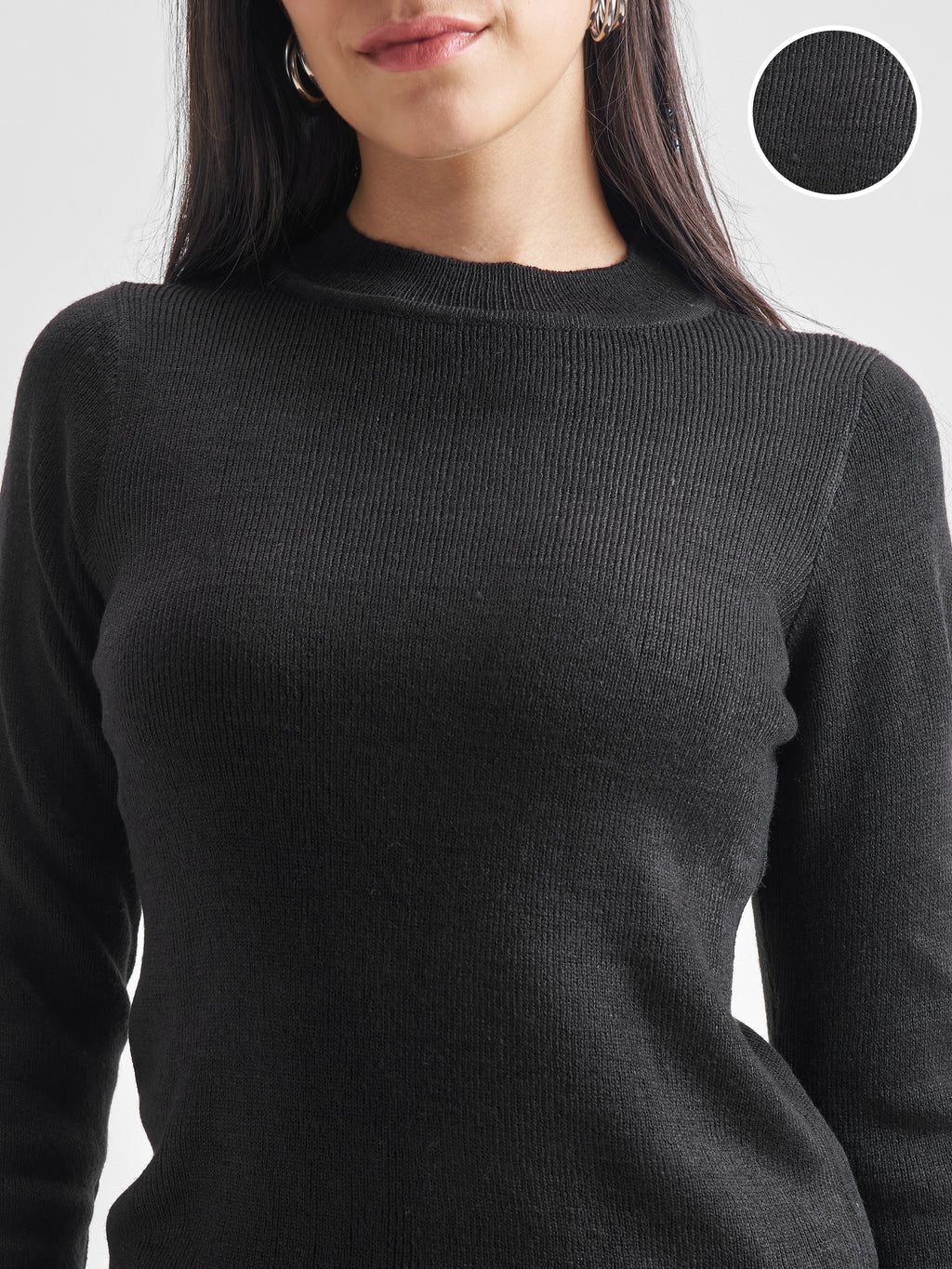 Black Casual Solid Slim Fit Sweaters - Black - Image 5