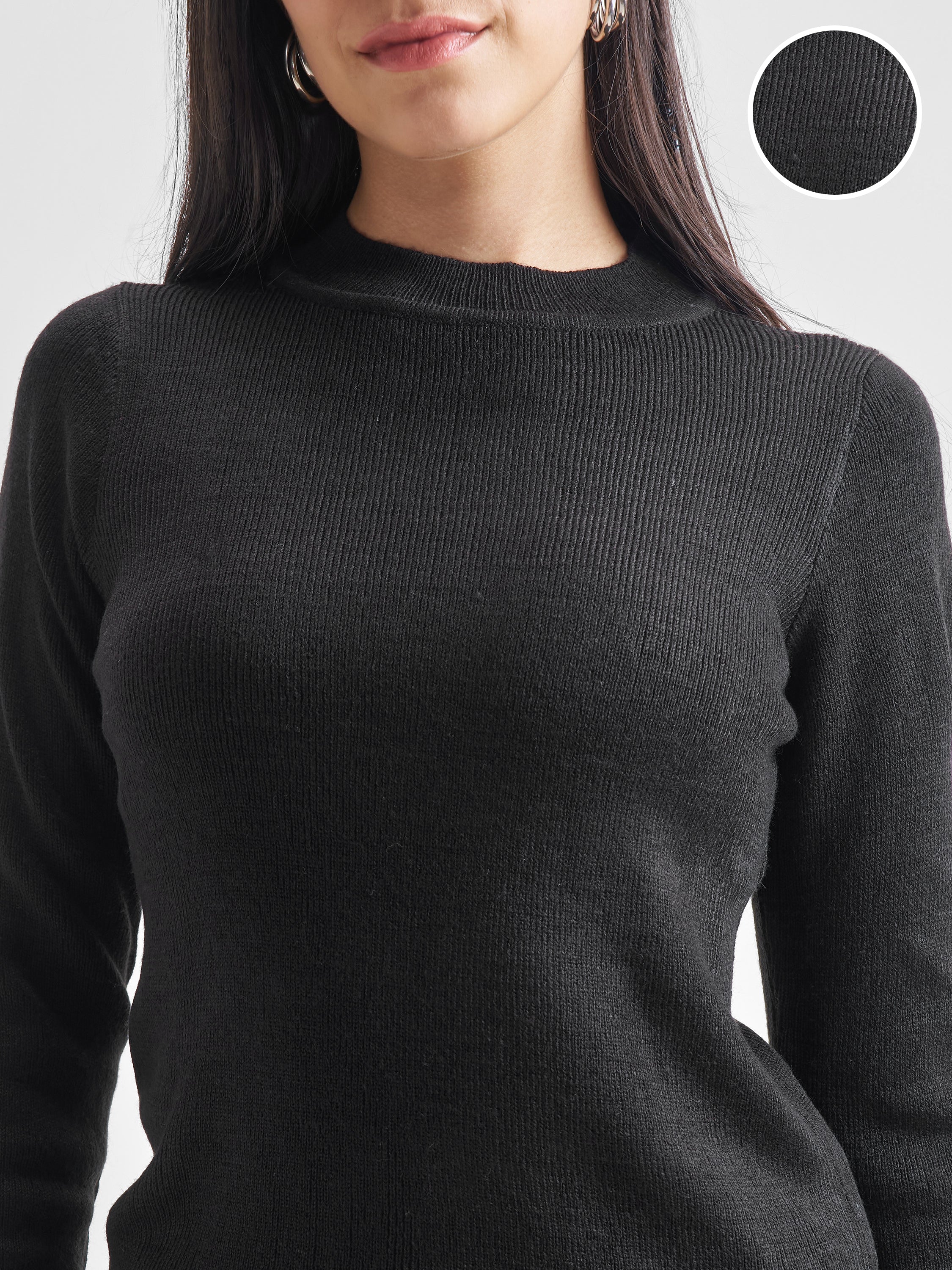 Black Casual Solid Slim Fit Sweaters - Black - Image 5