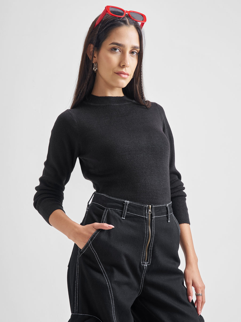 Black Casual Solid Slim Fit Sweaters - Black - Image 6