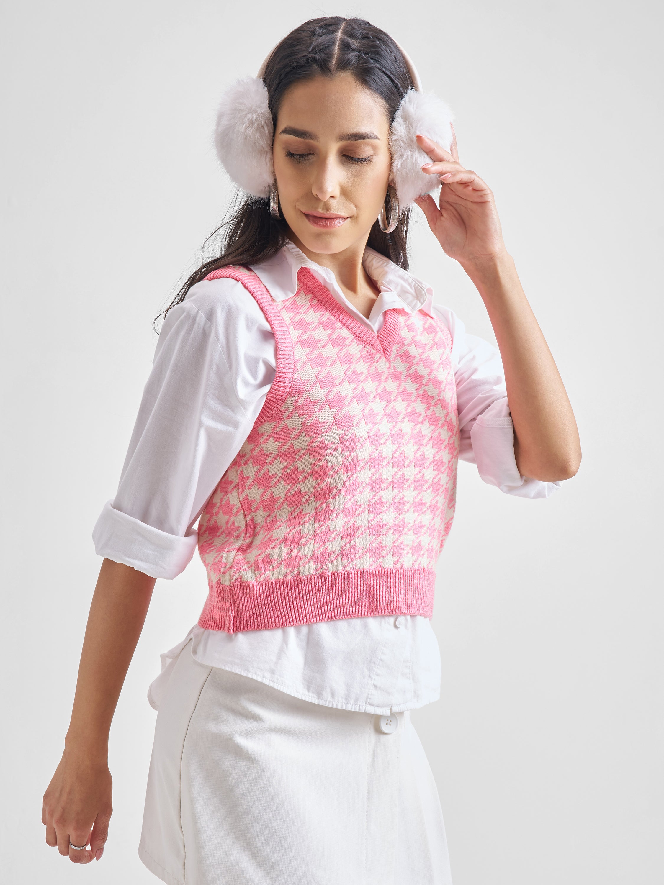 Tokyo Talkies Womens Pink/White Checked Sweater - Pink - Image 6