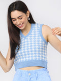 Tokyo Talkies Womens Blue/White V Neck Sweater - Blue - Image 1