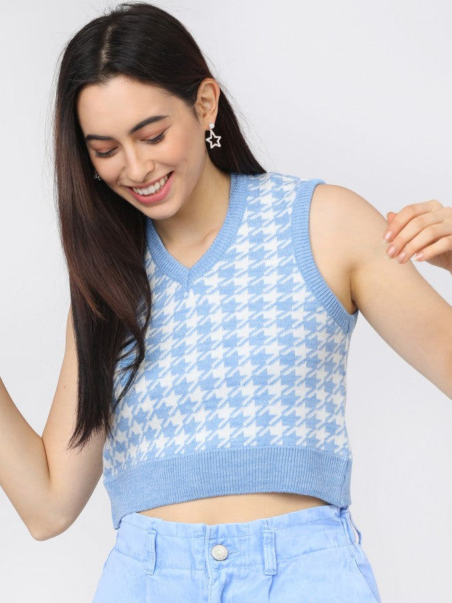 Tokyo Talkies Womens Blue/White V Neck Sweater - Blue - Image 1