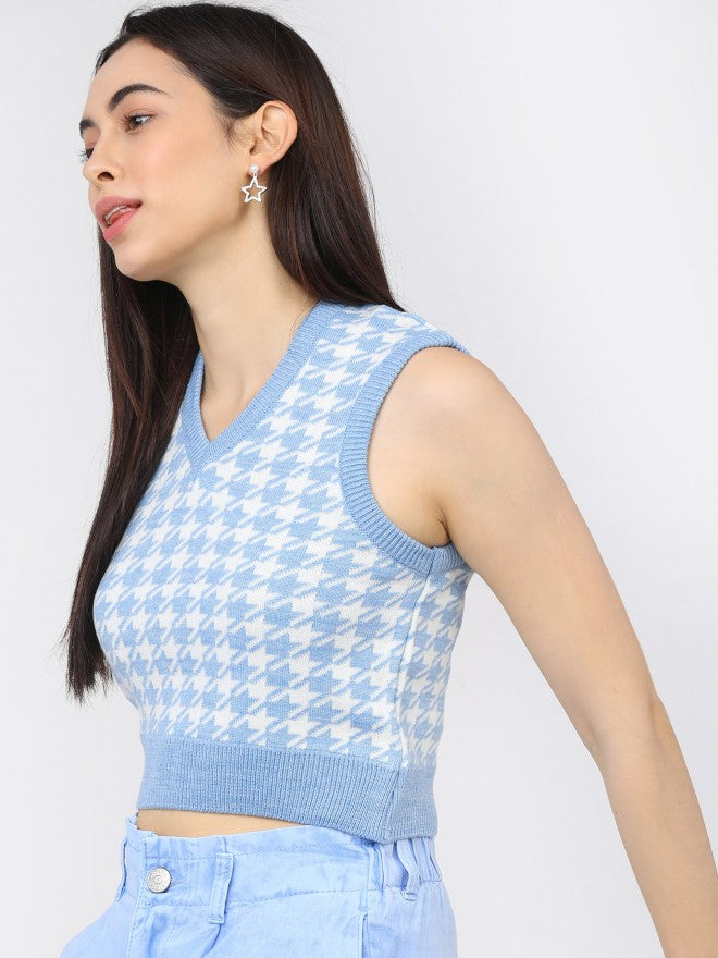 Tokyo Talkies Womens Blue/White V Neck Sweater - Blue - Image 2