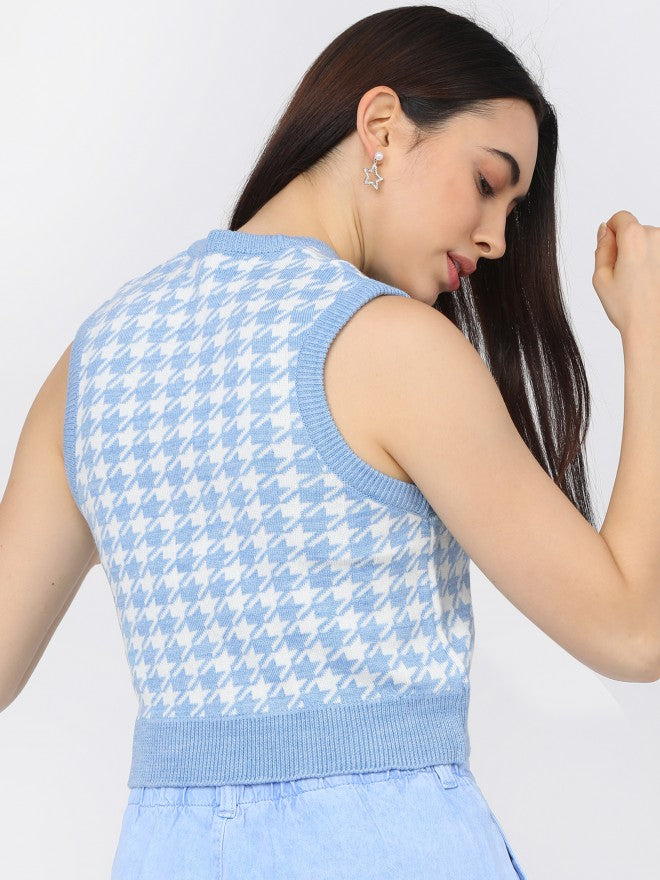 Tokyo Talkies Womens Blue/White V Neck Sweater - Blue - Image 3