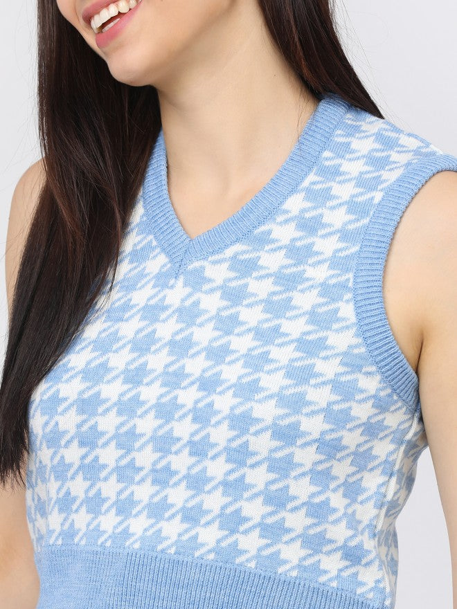 Tokyo Talkies Womens Blue/White V Neck Sweater - Blue - Image 4