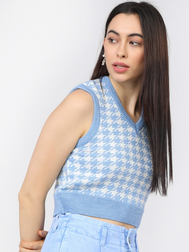 Tokyo Talkies Womens Blue/White V Neck Sweater - Blue - Image 6