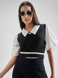 Tokyo Talkies Womens Black/White V-Neck Sleevless Sweater - Black - Image 1