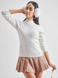 Tokyo Talkies Womens High Neck Long Sleeve Sweater - White - Image 1