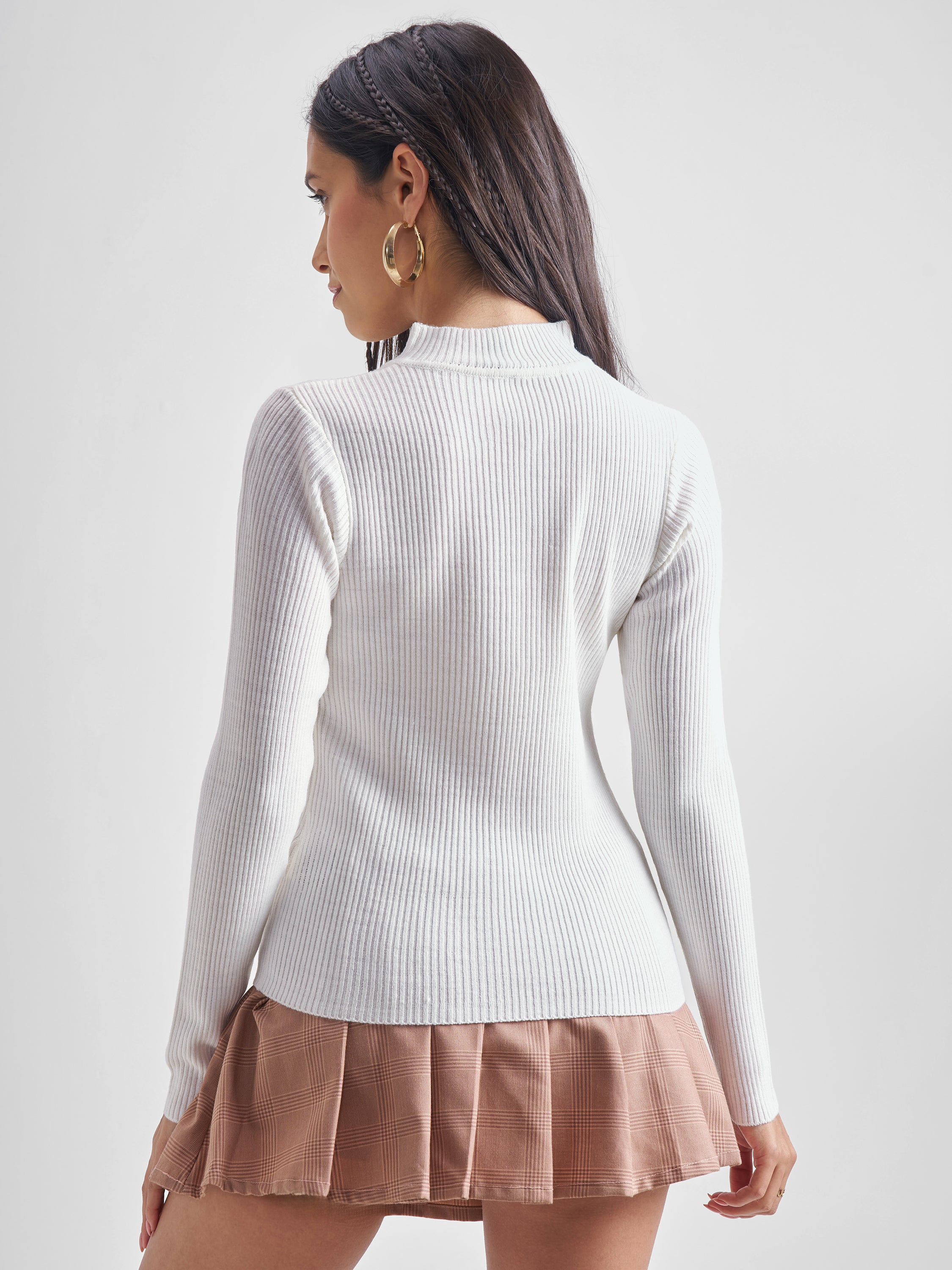 Tokyo Talkies Womens High Neck Long Sleeve Sweater - White - Image 3