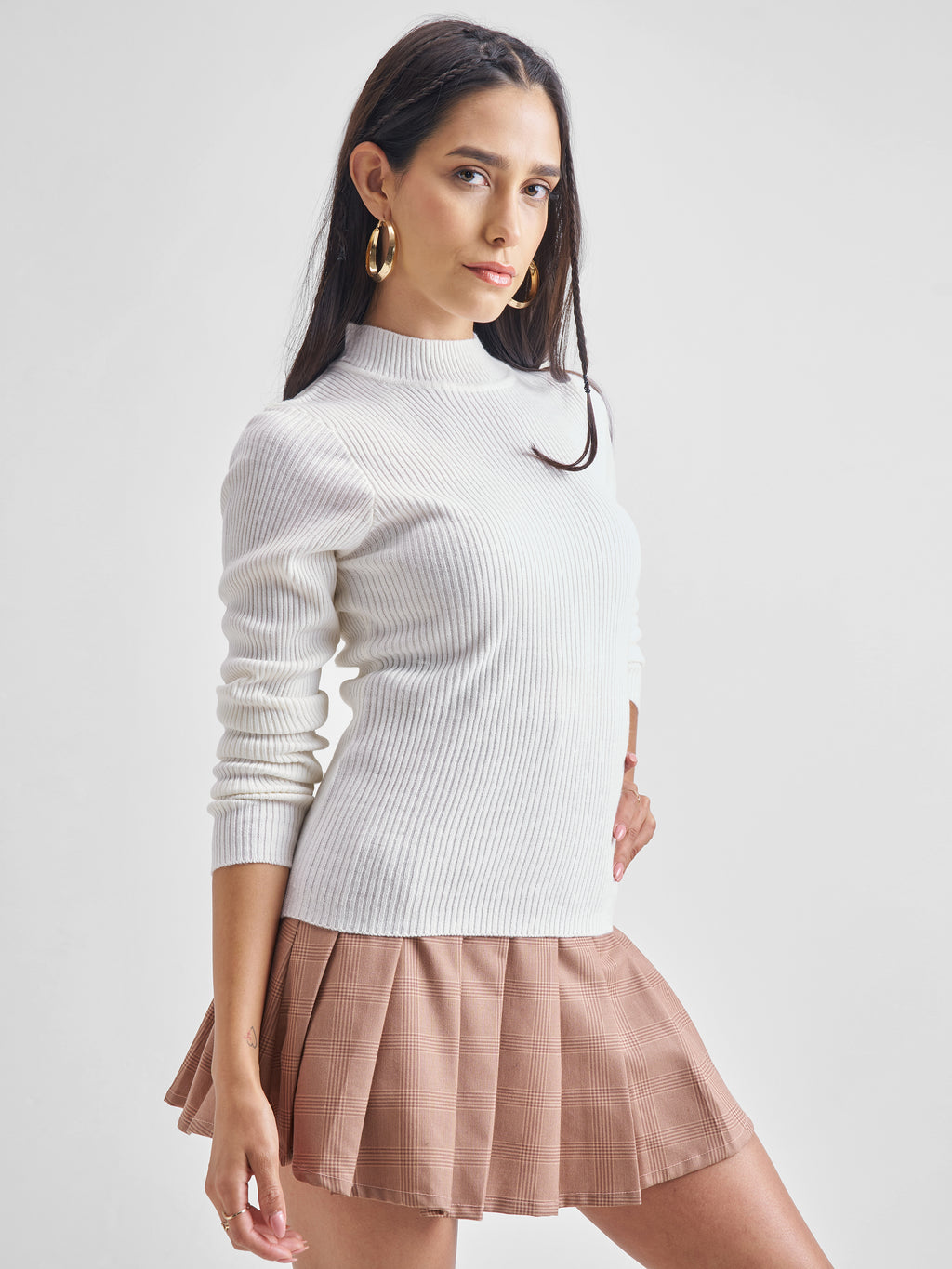 Tokyo Talkies Womens High Neck Long Sleeve Sweater - White - Image 6