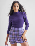 Tokyo Talkies Women Purple High Neck Long Sleeve Sweater - Purple - Image 1
