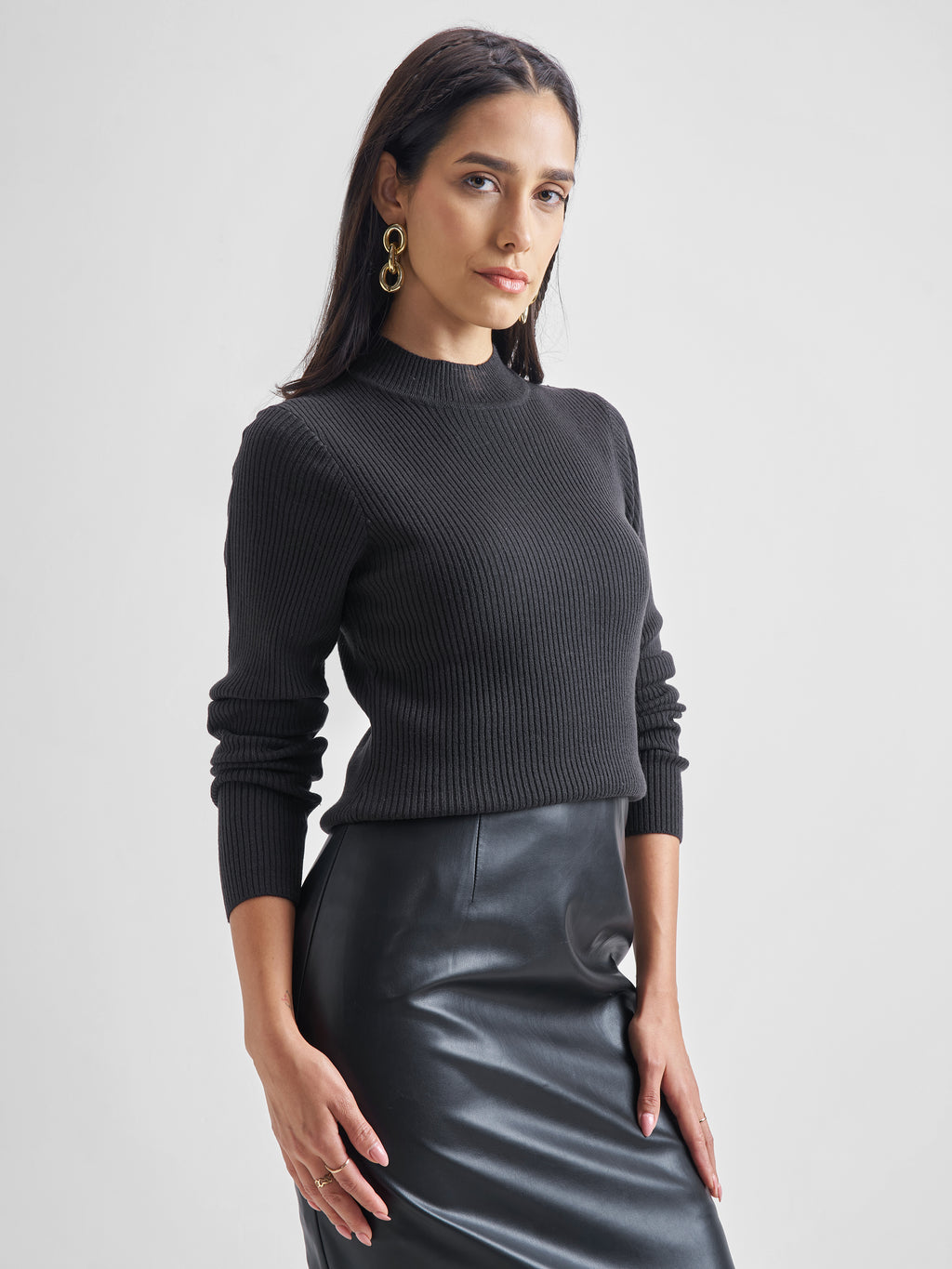 Tokyo Talkies Womens High Neck Long Sleeve Sweater - Black - Image 6