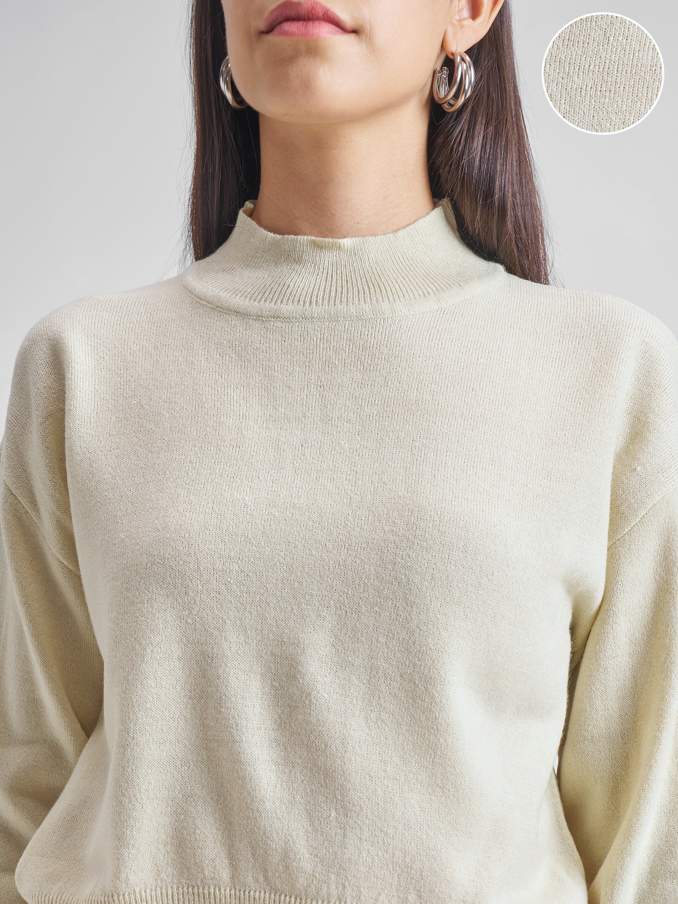 Tokyo Talkies Womens High Neck Long Sleeve Sweater - Beige - Image 5
