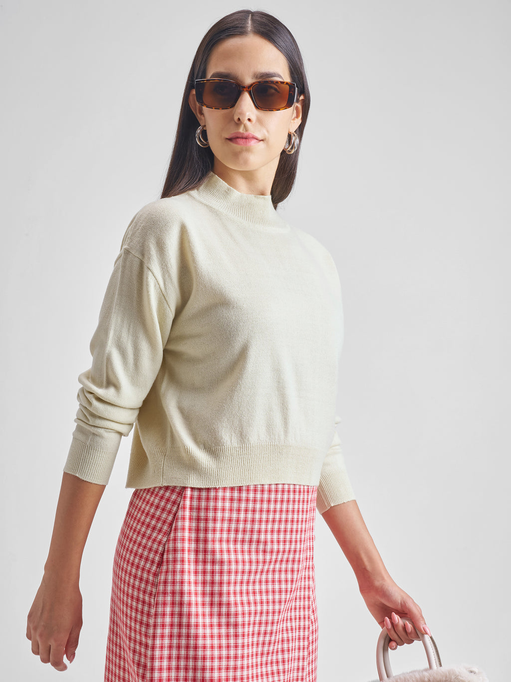 Tokyo Talkies Womens High Neck Long Sleeve Sweater - Beige - Image 6