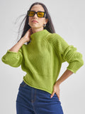 Tokyo Talkies Womens High Neck Long Sleeve Sweater - Green - Image 1