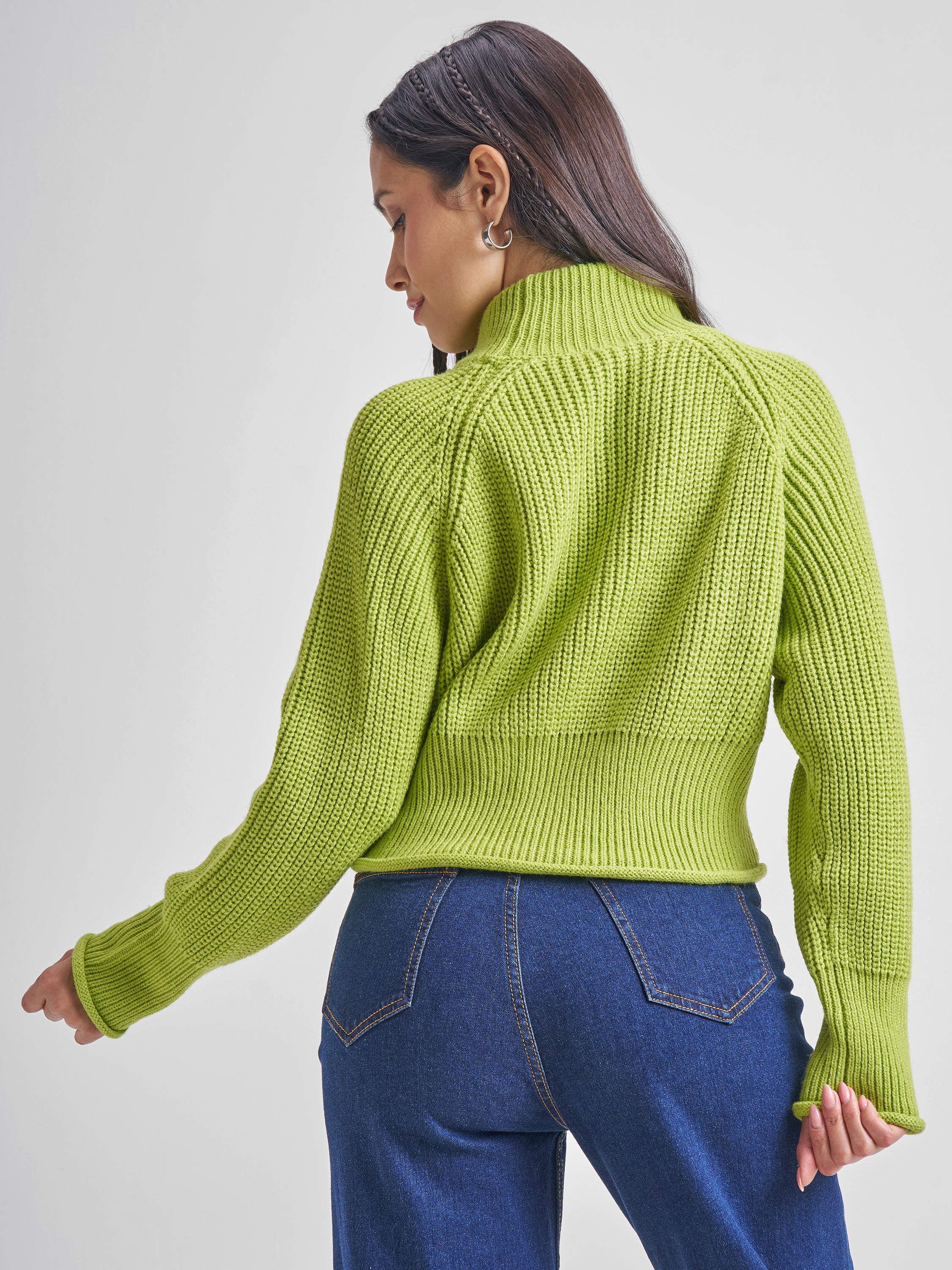 Tokyo Talkies Womens High Neck Long Sleeve Sweater - Green - Image 3