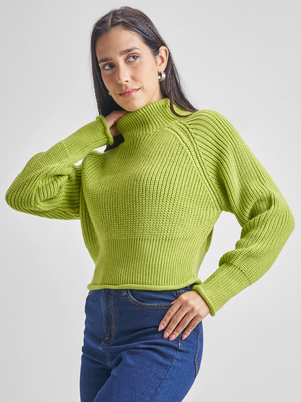 Tokyo Talkies Womens High Neck Long Sleeve Sweater - Green - Image 4