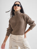 Tokyo Talkies Womens High Neck Long Sleeve Sweater - Brown - Image 1