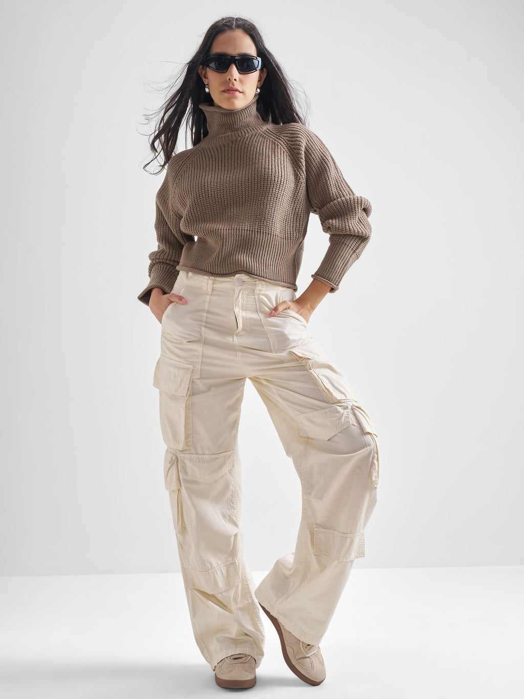 Tokyo Talkies Womens High Neck Long Sleeve Sweater - Brown - Image 2