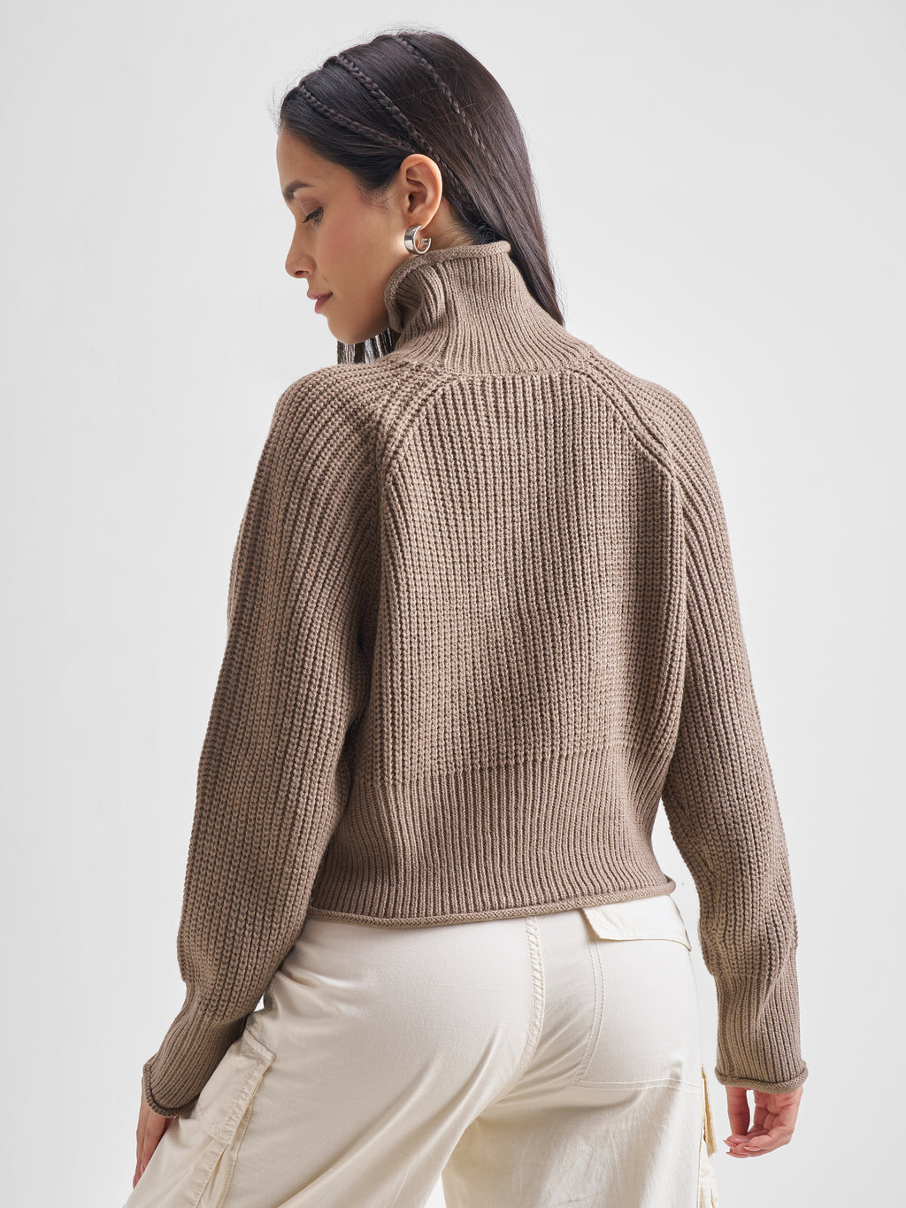 Tokyo Talkies Womens High Neck Long Sleeve Sweater - Brown - Image 3