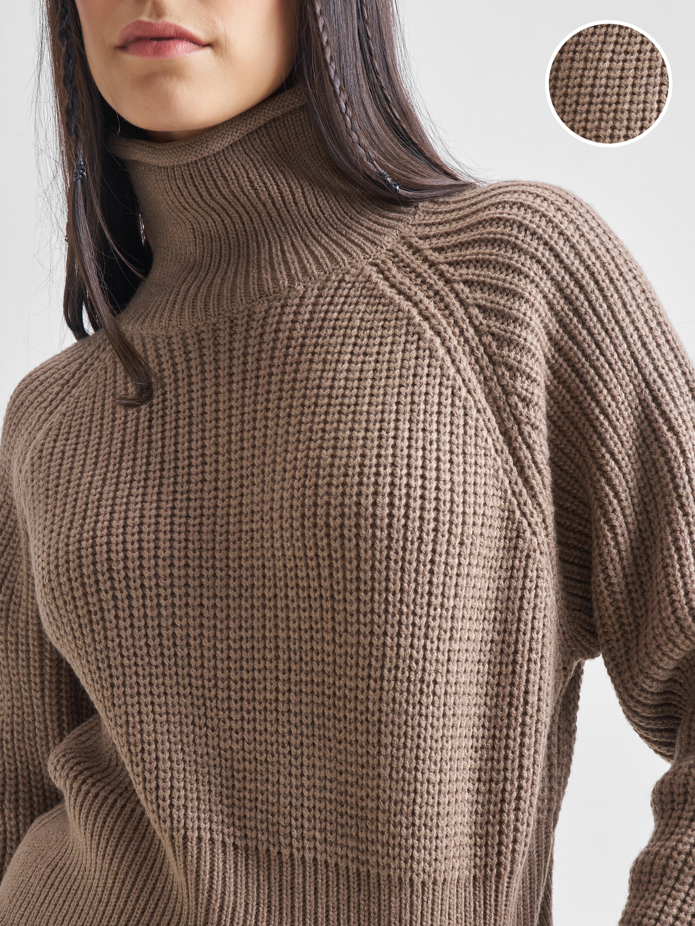 Tokyo Talkies Womens High Neck Long Sleeve Sweater - Brown - Image 5